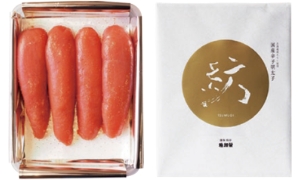 福岡「博多料亭 稚加榮」
化粧箱入り国産辛子明太子 紡
税込4,320円